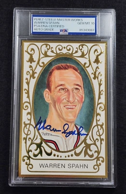 WARREN SPAHN Signed Perez Steele Postcard-HOF-MILWAUKEE BRAVES-PSA 10 Auto - Image 1 of 4