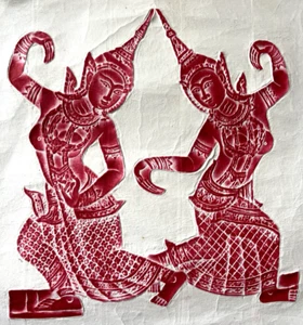 Raised Cambodia Angkorwat Temple Rubbing Red Maidens 3D Thai Buddhist Relief Art - Picture 1 of 12