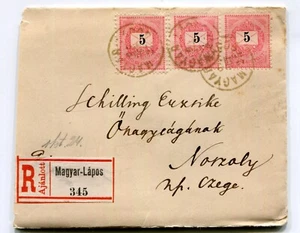 Transilvania Hungría Magyar-Lápos 1894 3X 5 Kr tiras sellos en cubierta registrada  - Imagen 1 de 2