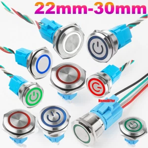 LED Push Button Switches 22mm-30mm Momentary/Latching Metal Switch 5V-220V IP67 - Picture 1 of 25