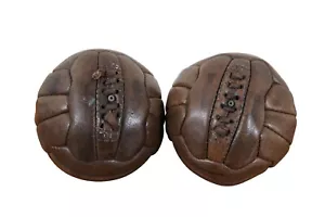 2 Antique English Mark Cross Leather Footballs Futbols Soccer Balls 6" - Picture 1 of 9