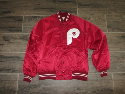 Philadelphia Phillies Blue Label Tag Satin MLB Baseball Starter Jacket L Sewn Lg Cover