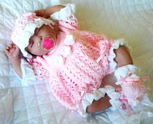Baby Doll Knitting Pattern Dk Lacey Romper Suit Hat Boots 17- 19 inch Doll - Picture 1 of 9