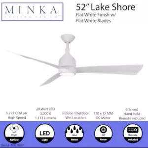 Minka Lake Shore 52" Flat White Blade LED Indoor/Outdoor Ceiling Fan NEW SEALED - Picture 1 of 20