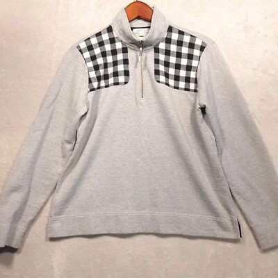 Suéter polar Orvis para mujer 1/4 cremallera/gris claro con parches a cuadros en el codo Foto 1 de 4