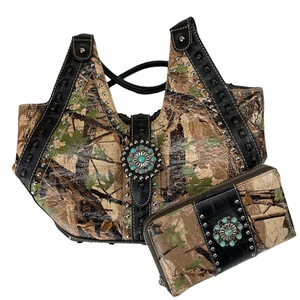 Montana West Concho Collection Camo Handbag and Wallet Turqousie Jeweled - Picture 1 of 8
