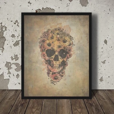 Arte de pared vintage FLORES DE CALAVERA, póster de esqueleto botánico, decoración de vida y muerte Foto 1 de 4