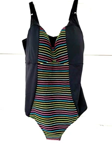 Elomi Women's Swimwear One Piece Black multicolor Stripes size 20 - Picture 1 of 8