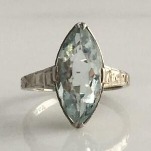 Art Deco 4.40 CT Marquise Cut Aquamarine Women's 925 SS Engagement Filigree Ring