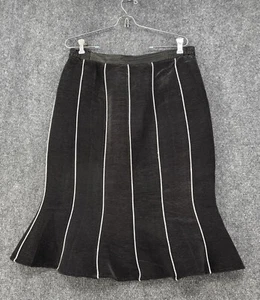 Ashro Women’s 14 Black Midi Flare Bottom Skirt White Piping Ribbed Texture Lined - Picture 1 of 11
