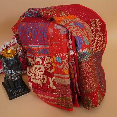 Patchwork Blanket Handmade Kantha Quilt indian quilt Vintage Bed Cover Bedspread - Image 1 of 4