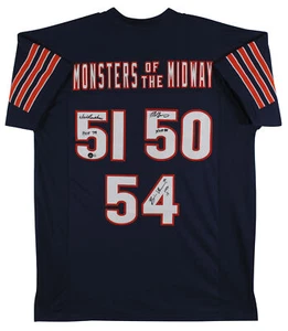 Monsters Of The Midway (3) Butkus, Singletary & Urlacher Signed Navy Jersey BAS - Picture 1 of 5