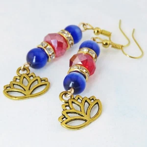 Pendientes de 4 de julio de flor de loto dorado rojo, blanco y azul de SoniaMcD - Imagen 1 de 9