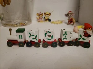 1980 TAIWAN Noel Spell Out Wooden Candle Train Vtg Christmas Decor Santa Pipe  - Picture 1 of 12