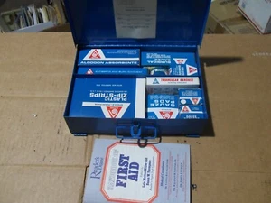 Vtg ACME First Aid Kit #25 Industrial Blue Metal Wall or Carry Box w/Contents - Picture 1 of 19