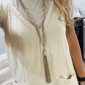 Chico’s long chain layered tassel fringe two tone career office necklace - Picture 1 of 14