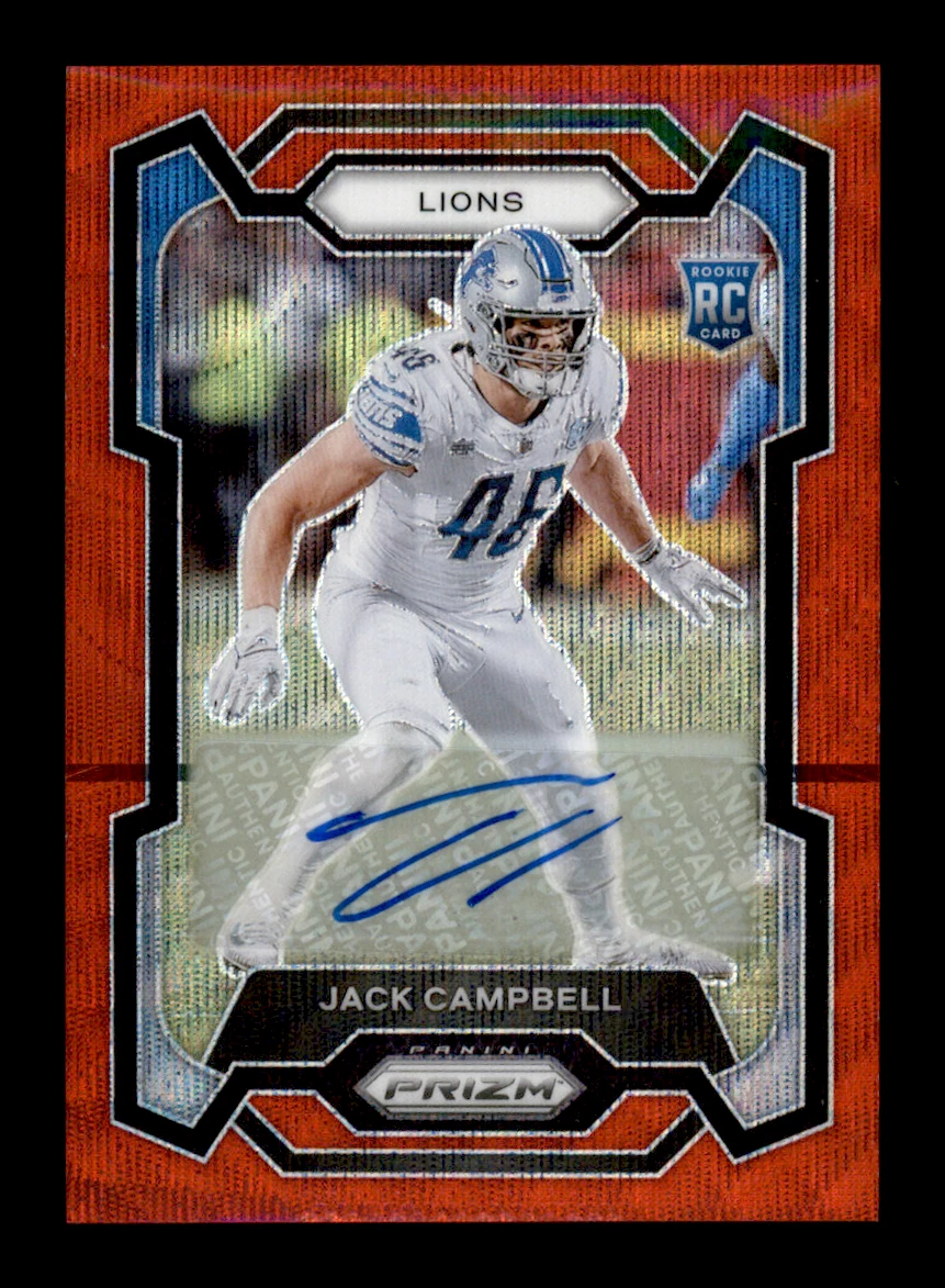 2023 Panini Prizm #330 Jack Campbell Red Wave Auto 147/149 RC Detroit Lions