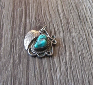 COLGANTE PLUMA TURQUESA COLOR PLATA VINTAGE - Imagen 1 de 2