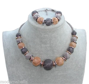 Set Collana con Bracciale Palline di Rete Argento Girocollo Da Donna - Foto 1 di 1