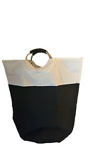 XLarge Laundry Basket Canvas Hamper Bag Beach Tote Collapsible 24"H  Black White