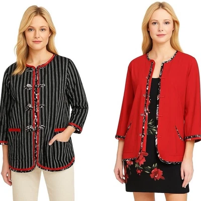 Koos Of Course Reversible Smock Jacket Tunic Women Size Med Linen Blend Red/Blue - Image 1 of 4