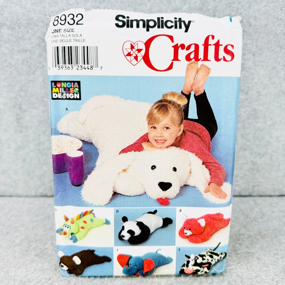 Simplicity 8932 Pattern 40" Pillow Animals Dog Cat Cow Elephant DINASOUR Bear UC