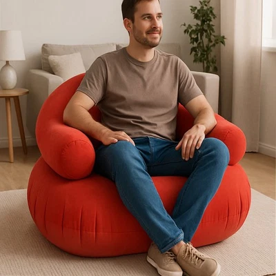 Inflatable Lounge Chair Deck Chair Sofa U Shaped Blow Up PVC Flocking Couch - Image 1 of 4