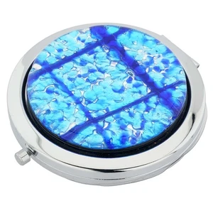 GlassOfVenice Murano Glass Millefiori Folding Compact Mirror - Aqua Blue - Picture 1 of 7