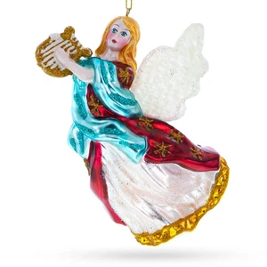 Angel Playing Music on Harp Blown Glass Christmas Ornament - Bild 1 von 4