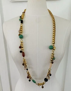 VINTAGE JUDITH LEIBER SEMI PRECIOUS STONE CHARM BELT/NECKLACE 41" - Picture 1 of 9