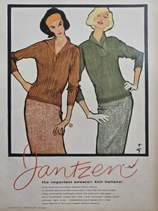 1958 Womens Jantzen Sweater Knit Italiano Rene Gruau Fashion Art vintage Ad - Picture 1 of 1