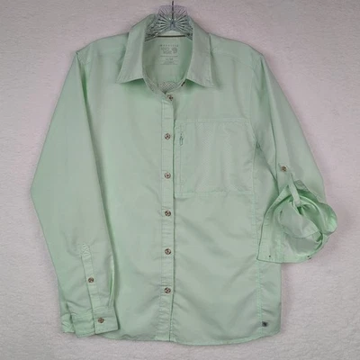 Camisa Mountain Hardwear feminina média caminhada ventilada botão para cima verde ao ar livre - Imagem 1 de 4
