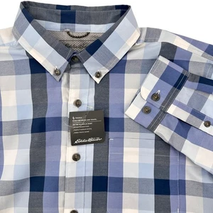 Eddie Bauer Hemd Herren M Langarm Popeline blau kariert Button Down NEU mit Etikett - Bild 1 von 12