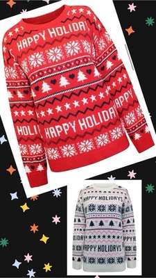 Ex Very Merry Christmas ‘Happy Holidays’ Fairisle Jumper Sizes 10 12 14 16 18 - Image 1 of 4