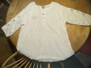 Petersilie & Salbei Damen Top - weiß hauchdünne Baumwolle - Medium - Knopfakzente - Bild 1 von 9