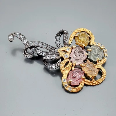 Broche de turmalina natural hecho a mano de 10 quilates + plata de ley 925/NB27304 Foto 1 de 4