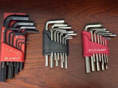 Kits de llaves Allen hexagonales--Lote de 3--Autocraft, AmPro y negras-10-11 llaves por kit Foto 1 de 4