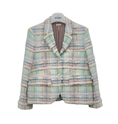 Giacca donna Thom Browne Madras tweed con foro alto THA072629 104840183