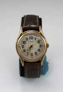 Fossil Uhr Herren Gold Edelstahl Braun Leder WR Batterie Beige Grau Quarz - Bild 1 von 6