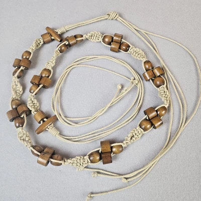 Cinturón Macramé Hecho a Mano Cordón Natural Cuentas de Madera Ajustable Boho Hippie Festival Foto 1 de 4