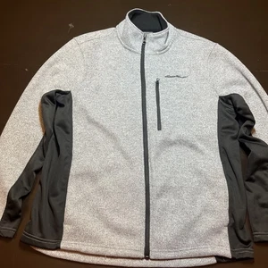 Eddie Bauer hellgraue & schwarze Strickjacke mit durchgehendem Reißverschluss – Herrengröße Large - Bild 1 von 9