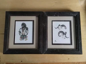 Earl Cacho Signed Mountain Man Goats Sketch Print Western Americana Framed - Picture 1 of 10