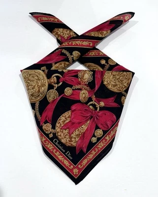 PAÑUELO MUJER CHRISTIAN DIOR Negro Oro Cinta Bandana Algodón Bufanda 18” Foto 1 de 4