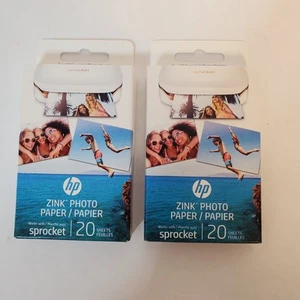 Lot of 2 HP Sprocket Zink Photo Paper 2x3" 20 Sheet Boxes Sticky Backed Sealed - Picture 1 of 9