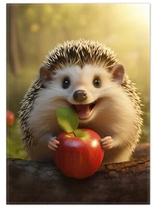 Wallario Teppich Fußmatte ab 50x70cm -Motiv Lächelnder Igel Apfel Wald Stachel - Bild 1 von 7