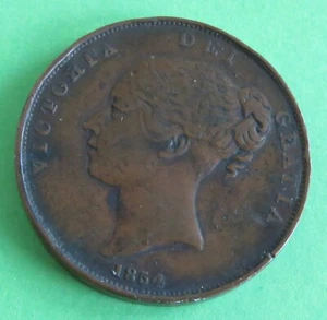 1854 QUEEN VICTORIA PENNY ( OT ) - Picture 1 of 2