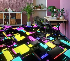 3D Lila Gelb 4087 Fußboden Wandbild Unentschied BildTapete Familie DE Zoe - Bild 1 von 5