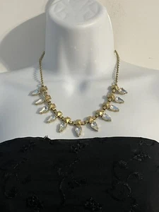 JCrew goldtone inverted teardrop clear rhinestone necklace matte goldtone - Picture 1 of 12
