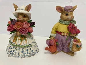 Cottontail Collection EASTER BUNNIES BOY AND GIRL 8" tall SET OF 2 New in box - Picture 1 of 15