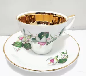 Tazza da tè e piattino Jason Bone China FIORI DI FUCSIA fascia oro Inghilterra J713 - Foto 1 di 17